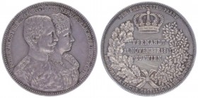 Silbermedaille, 1891
Deutschland, Kaiserreich nach 1871. auf die Vermählung von Friedrich August mit Luise von Österreich.. 18,25g
vz