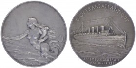 Silbermedaille, o. Jahr
Frankreich. auf die Generalversammlung der Aktionäre der Transatlantikroute.. 34,50g
vz