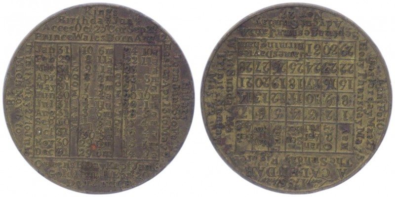 Bronzemedaille, 1796
Großbritanien - England. Av. und Rv. Kalender.. 15,75g
ss