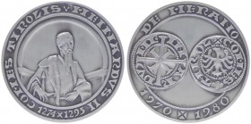 Ag + Cu Medaille, 1980
Italien. 2 Stück, Meran: des Münzklubs Meran, 10 jähriger Besatnd.. 50,52g, 42,83g
stgl