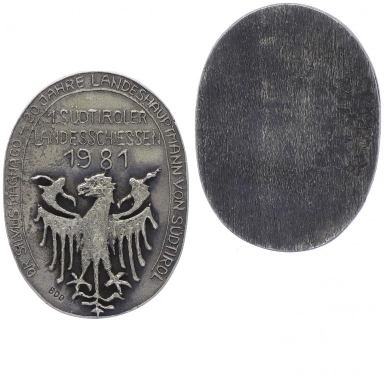 Ag - Plakette, 1981
Italien. oval u. einseitig, 1. Südtiroler Landesschießen, Si...