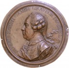 Kupfer-Guss-Plakette, o. Jahr
Italien. einseitig, auf Hugues Joseph Gamont, Königlicher Graveur , 1766.. ss/vz