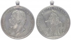 Silbermedaille, o. Jahr
Italien. Vittorio Emanuel II., auf die Vereinigung, mit Öse.. 11,59g
ss/vz
