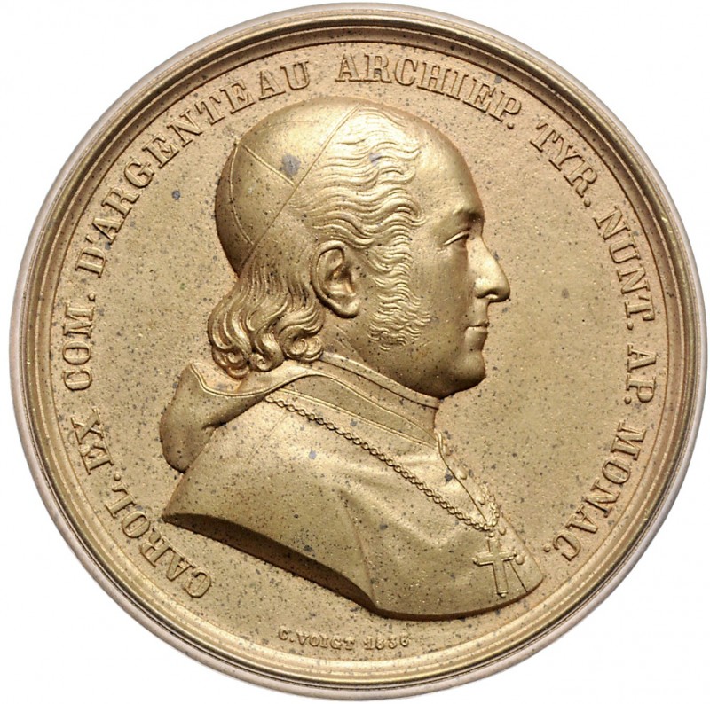 Bronzemedaille, 1836
Monacco. einseitig, vergoldet, auf Carol Dargenteau, von C....