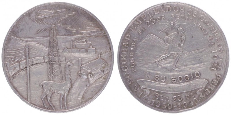 Silbermedaille, 1939
Peru. auf die Technisierung.. 15,30g
min. Sf, Rf.
ss