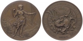 Bronzemedaille, 1896
Schweiz. Genf, auf die nationale Aussetllung für H. Hess.. 46,59g
min. Randfehler.
vz