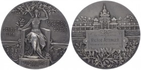 Silbermedaille, 1896
Schweiz. zur Exposition Nationale Suisse in Genf. "KANTON ST. GALLEN - SANITÄTS DEPARTEMENT", Dm 62 mm, von A. Meyer.. 124,12g
vz...