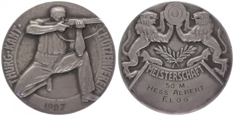 Ag - Schützenmedaille, 1927
Schweiz. auf den Schützenverein Thurgau, Dm 49,5 mm....