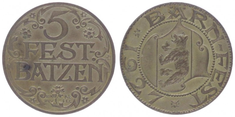 Bronzemedaille, 1927
Schweiz. vergoldet, Bern 5 Fest-Batzen, Dm 27 mm.. 7,04g
st...