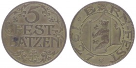 Bronzemedaille, 1927
Schweiz. vergoldet, Bern 5 Fest-Batzen, Dm 27 mm.. 7,04g
stgl