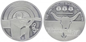 Ag - Schützenmedaille, 1987
Schweiz. auf das Eidgenössische Schützenfest in Düdingen, Dm 33 mm.. 15,08g
stgl
