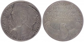 Silbermedaille, 1932
Tschechoslowakei. 100. Geburtstag von Dr. Miroslaw Tyrs, (1832- 1884), dem Gründer der Sokol-Bewegung, Dm 42 mm.. Kremnitz
30,05g...