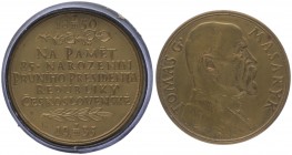 Bronzemedaille, 1935
Tschechoslowakei. von O. Spaniel, auf den 85. Geburtstag von Tomas G. Masaryk. Brustbild r.//Fünf Zeilen Schrift zwischen Pflanze...