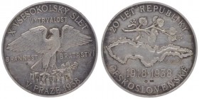Silbermedaille, 1938
Tschechoslowakei. 20 Jahre Republik 1918-1938, Dm 35 mm.. 13,65g
vz