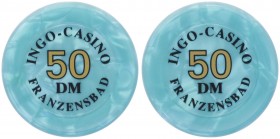 Casinocetons, o. Jahr
Tschechoslowakei. Casino Spielbankenjeton , Franzensbad zu 50 DM. 4,64g
vz