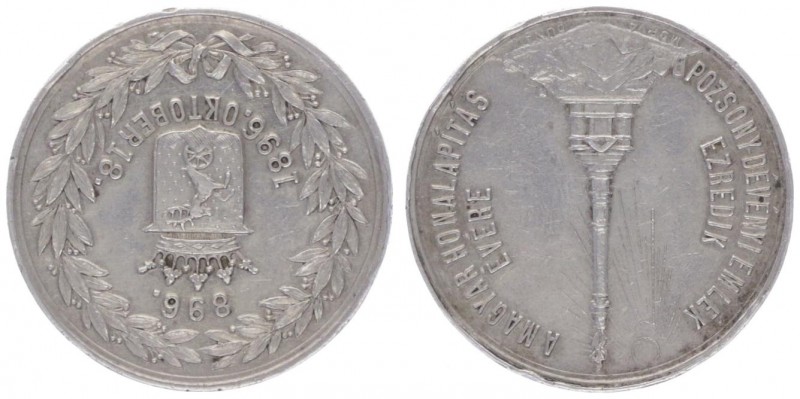 Silbermedaille, 1896
Ungarn. 1000 Jahre Reridberg, Dm 30 mm.. 13,85g
ss/vz