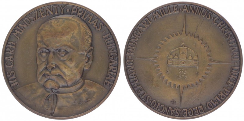 Bronzemedaille, 1973
Ungarn. auf Cardinal Jos. Mindszenty-Primas, zaponiert, Dm ...