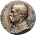 Bronzemedaille, o. Jahr
Ungarn. einseitig, auf Madach Imre 1823-1864, war ein ungarischer Dramatiker, von S. Walkó.. vz