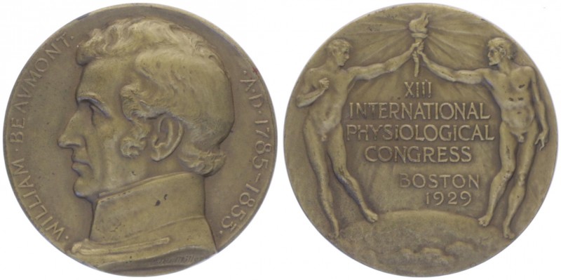 Bronzemedaille, 1929
USA. Boston, auf William Beaumont (1775 - 1853). 71,70g
vz