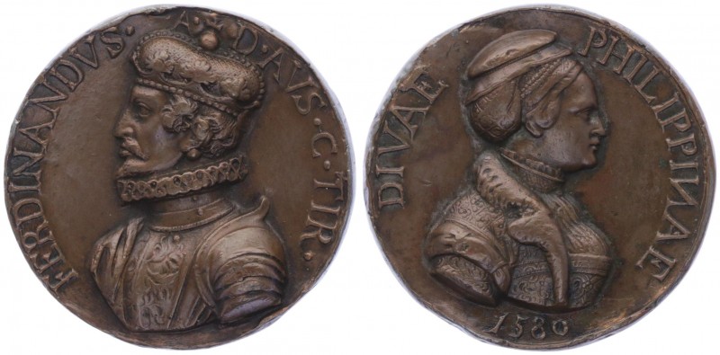 Ferdinand I. 1564 - 1595
Bronzemedaille, o. Jahr. Abschlag - Guss auf Philippina...