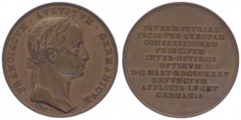 Franz I. 1806 -1835
Bronzemedaille, 1835. auf seinen Tod.
Wien
20,69g
Mont. 2539...