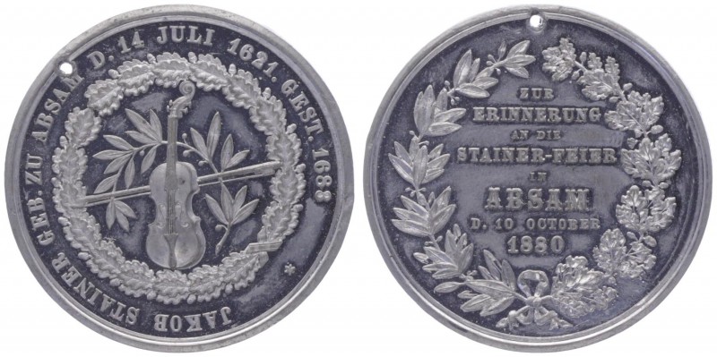 Franz Joseph I. 1848 - 1916
Zinnmedaille, 1880. an die Feier in Absam/Tirol, Sta...