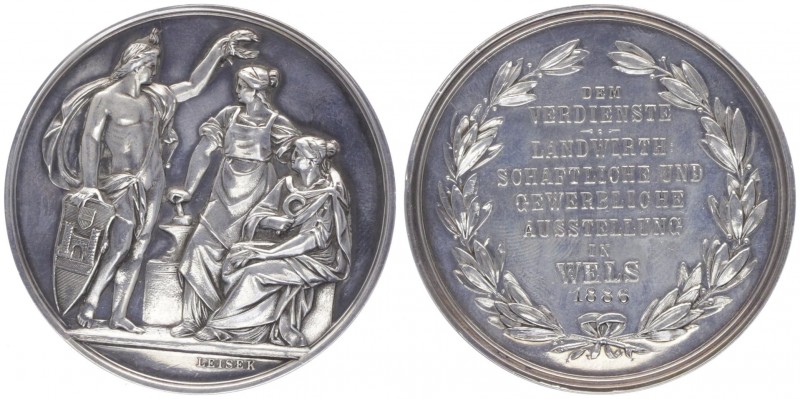 Franz Joseph I. 1848 - 1916
Bronzemedaille, 1886. Wels/OÖ: AG Verdienste auf die...