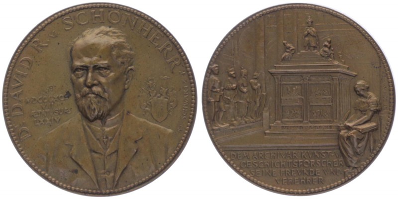 Franz Joseph I. 1848 - 1917
Bronzemedaille, 1890. auf David R. von Schönherr, Ge...