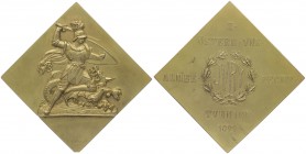 Franz Joseph I. 1848 - 1916
Bronzemedaille, 1895. Hohlmedaille der Fechtakademie in Wien, Av. Erzengel, Rv Schrieft, in Original Etui.
Wien
501,37g
f....