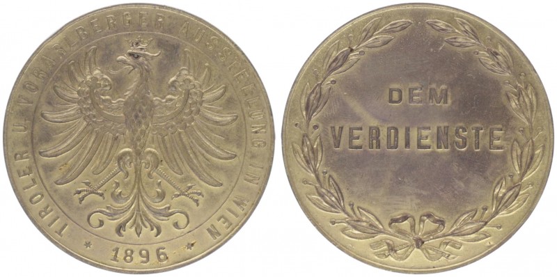 Franz Joseph I. 1848 - 1916
Bronzemedaille, 1896. vergoldet, 1896, auf die Tirol...