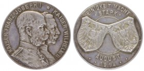 Franz Joseph I. 1848 - 1916
Silbermedaille, 1914. auf das Bündnis mit Deutschland.
Wien
14,47g
bfr