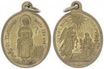 Franz Joseph I. 1848 - 1916
Wallfahrtsmedaille, o. Jahr. Messing, oval, Eben / Tirol, auf die Hl. Nothburger, Dm 39x31 mm, mit original Öse.
13,70g
vz...