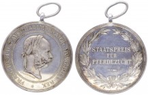 Franz Joseph I. 1848 - 1916
Silbermedaille, o. Jahr. Staatspreis für Pferdezucht mit Öse.
Wien
17,89g
vz/stgl