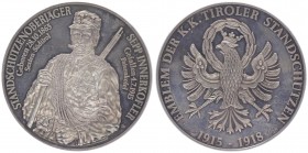 Karl I. 1916 - 1918
Silbermedaille, 1915 - 1918. signiert GW, der Tiroler Standschützen zum Gedenken an den Standschützenoberjäger Sepp Innerkofler. D...