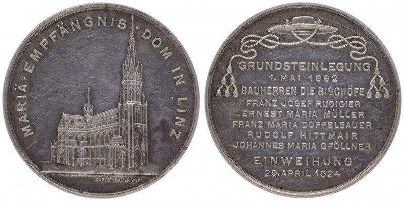 Silbermedaille, 1924
von Zimpel, a.d. Maria Empfägnis Dom in Linz, Dm 39 mm.. Wi...