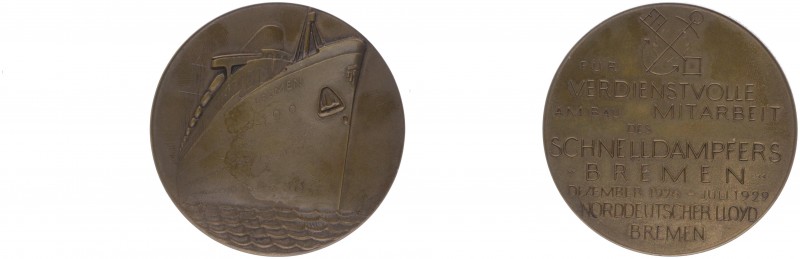 Bronzemedaille, 1926
auf den Bau des Schnelldampfers die Bremen Dez. 1926-Juli 1...