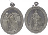 Wallfahrtsmedaille, o. Jahr
oval, auf den Hl. Aloisius, von Kissing, an die Jungfrau Maria, Kongresation der Katholischen Kirche, Dm 48x36 mm, in Weiß...