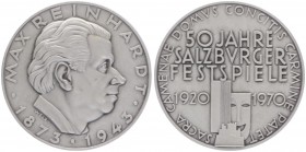 Bronzemedaille, 1970
versilbert, auf 50 Jahre Salzburger Festspieöe, Max Reinhardt.. Salzburg
90,94g
stgl
