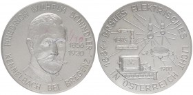 Silbermedaille, o. Jahr
auf Friedrich Schindler 1856 - 1920, Erstes elektrisches Licht in Österreich.. Wien
87,88g
stgl
