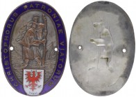 Autoplakette, o. Jahr
St. Christophorus, Tirol, oval, Bronze, versilbert und emailliert. 30,08g
ss