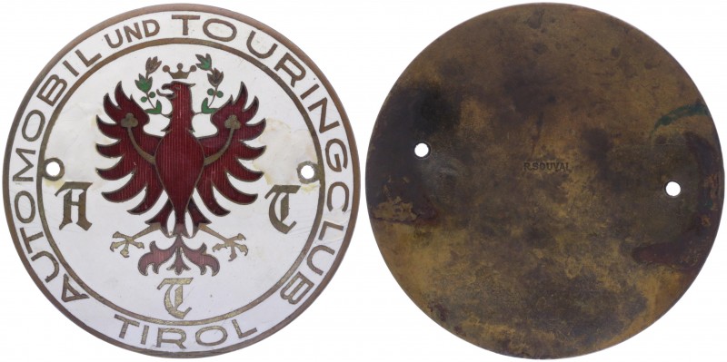 Autoplakette, o. Jahr
Automobil- und Touringclub Tirol, rund, Bronze emailliert....