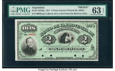 Argentina Banco de la Provincia de Buenos Aires 2 Pesos Fuertes 1871 Pick S525fp Front Proof PMG Choice Uncirculated 63 EPQ. Four POCs.

HID0980124201...