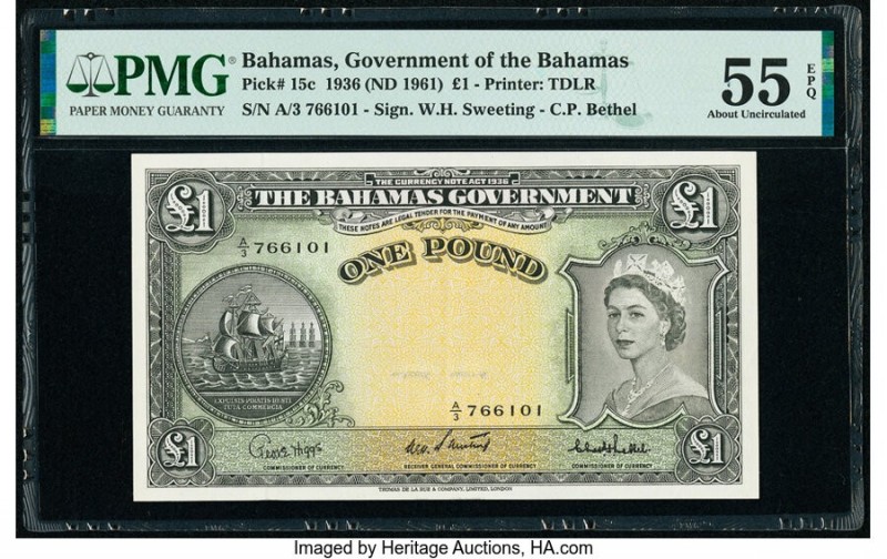 Bahamas Bahamas Government 1 Pound 1936 (ND 1961) Pick 15c PMG About Uncirculate...