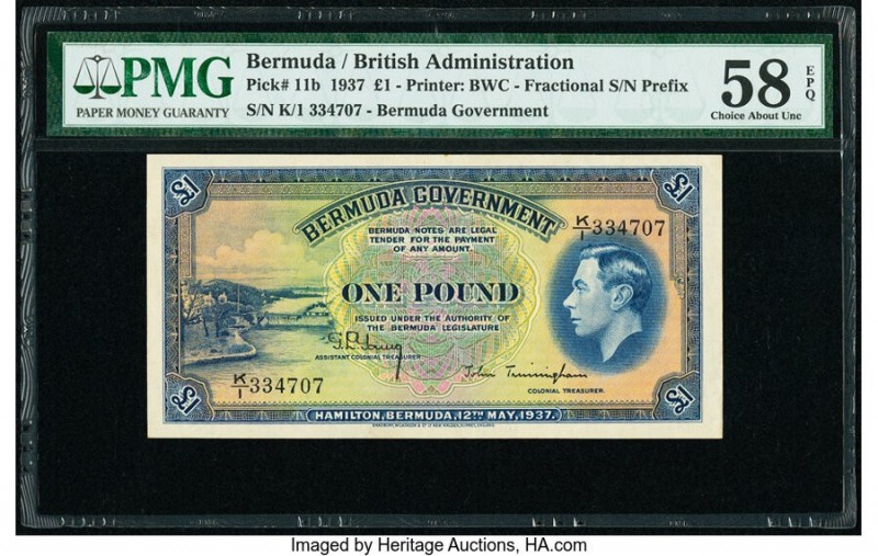 Bermuda Bermuda Government 1 Pound 12.5.1937 Pick 11b PMG Choice About Unc 58 EP...