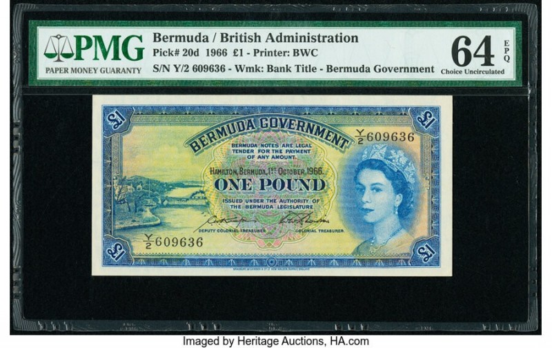 Bermuda Bermuda Government 1 Pound 1.10.1966 Pick 20d PMG Choice Uncirculated 64...