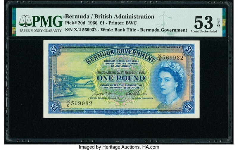 Bermuda Bermuda Government 1 Pound 1.10.1966 Pick 20d PMG About Uncirculated 53 ...