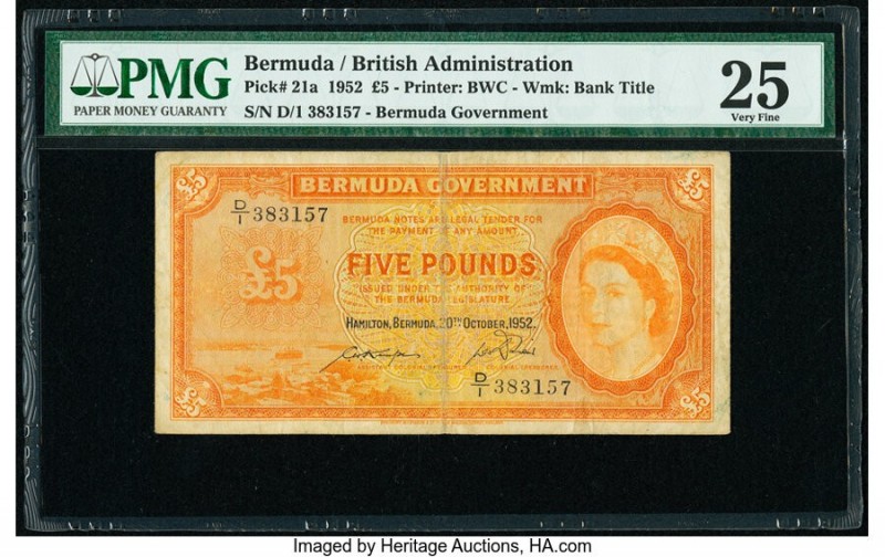 Bermuda Bermuda Government 5 Pounds 20.10.1952 Pick 21a PMG Very Fine 25. 

HID0...