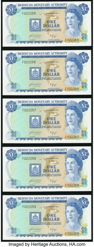 Bermuda Monetary Authority 1 Dollar 1.12.1976 Pick 28a* Five Consecutive Replace...