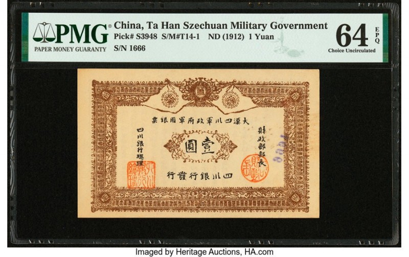 China Ta Han Szechuan Military Government 1 Yuan ND (1912) Pick S3948 S/M#T14-1 ...