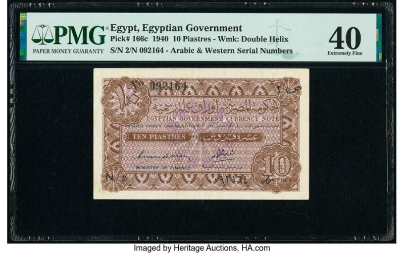 Egypt Egyptian Government 10 Piastres 1940 Pick 166c PMG Extremely Fine 40. 

HI...